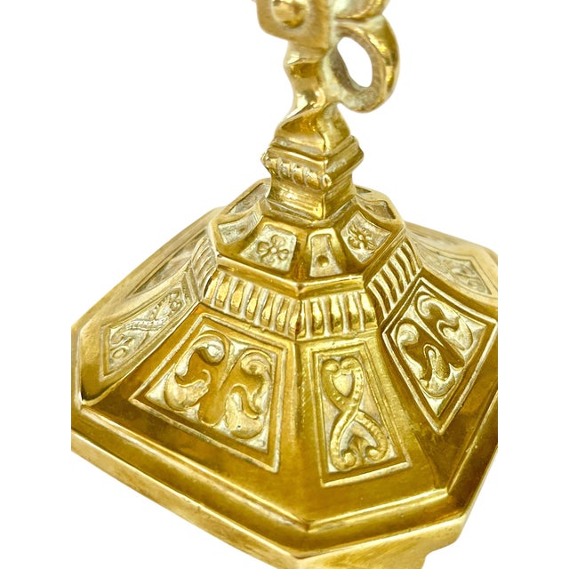 Pair Antique Late 19th Century French Brass Candlesticks With Curled Dragon For Sale - Image 11 of 17