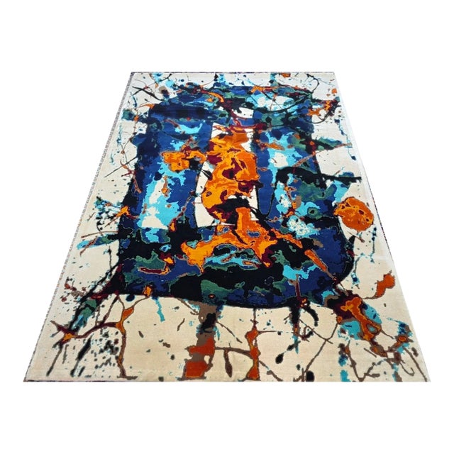 Abstract Tapis Sam Francis Sf-312 – Pièce Unique – Noué Main – Laine Soyeuse Sur Coton – Dimensions 205 X 290 Cm (81 X 114 In) For Sale - Image 3 of 9