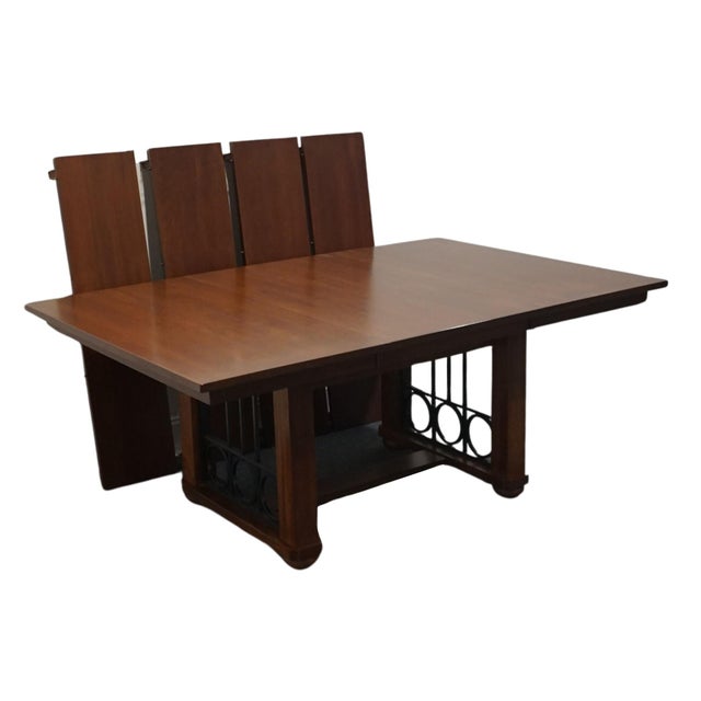 Canal Dover Solid Quarter Sawn Oak Contemporary Mission Style 120" Ironwork Trestle Dining Table For Sale - Image 10 of 12