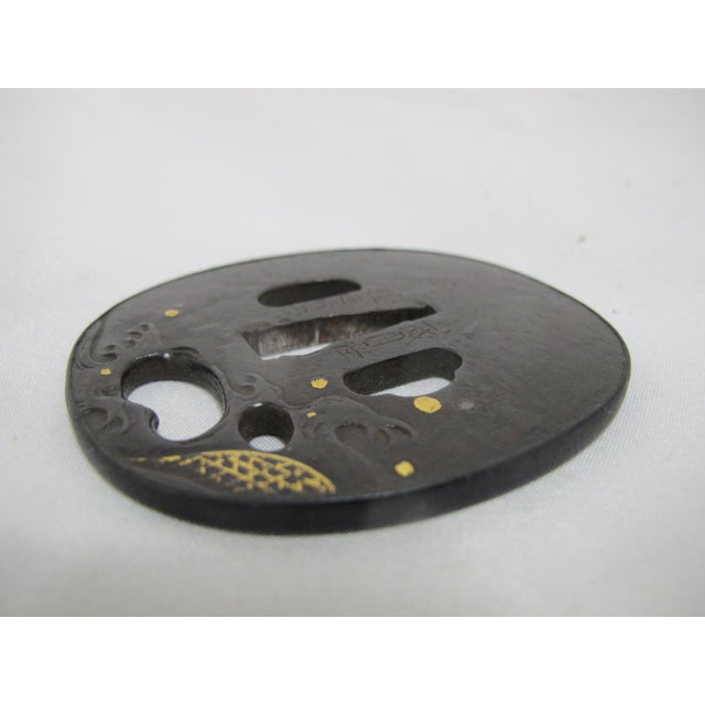 Iron Tsuba Sword Guard Japanese Edo Period Signed With Gold Wave Design For Sale In Portland, OR - Image 6 of 7