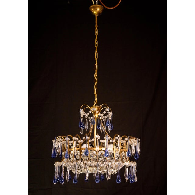 Vintage Emperor Style Chandelier, Blu Murano Drops, 1960s For Sale - Image 12 of 13