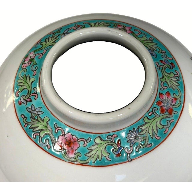 Ceramic Vintage Chinese Porcelain Ginger Jar Hand Painted Landscape Calligraphy W/Stand For Sale - Image 7 of 10
