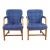 2 Mid Century Federal Mahogany Office Arm Chairs Blue Polka Dot Tufted Fabric For Sale