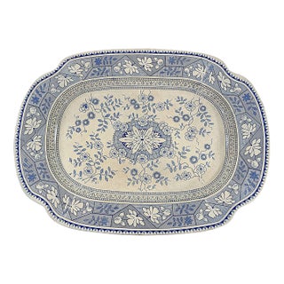 1870's Large Edge, Malkin & Co Blue and White Transferware Platter For Sale