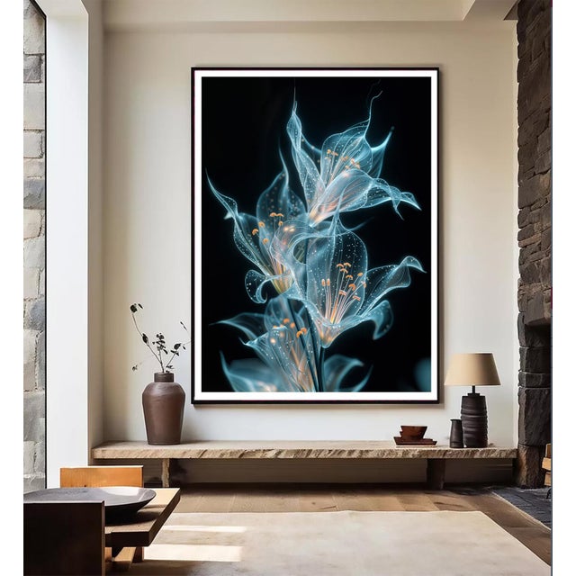 A Digital Photograph of Several Translucent Lily's against black. Printed on 300gsm Hahnemühle Fine Art Paper.