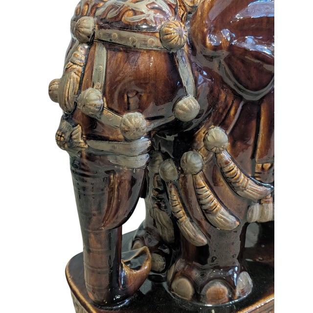 Brown Vintage Brown Ceramic Elephant Plant Stand, Hollywood Regency, Chinoiserie For Sale - Image 8 of 10