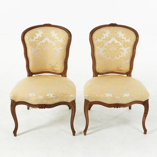 Beautiful Side Chairs in a fantastic vintage condition, recently professionally reupholstered with quality fabric `Damas...