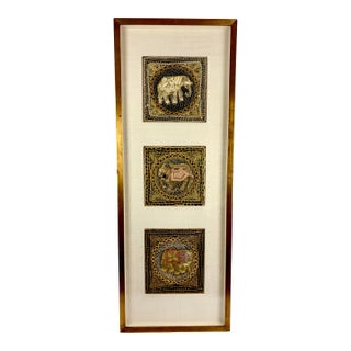 Late 20th Century Framed Burmese Kalaga Tapestry With Beaded Embroidery | Elephant Panel Wall Art For Sale