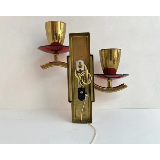 Metal Vintage Wall Sconces in Gilt Brass with Acrylic Glass Elements, Germany, 1979, Set of 2 For Sale - Image 7 of 8