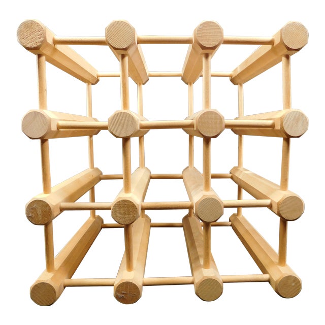 MidCentury Modern Wooden Peg Dowel 9 Wine Rack Chairish