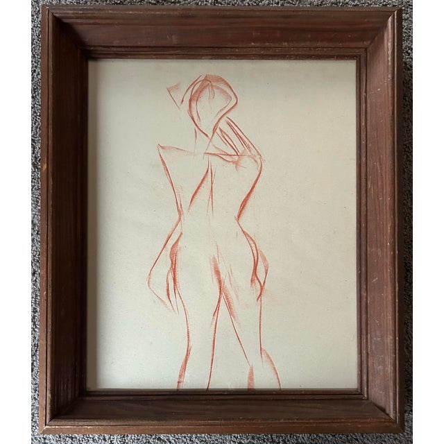 Abstract Vintage Abstract Figure Sepia Drawing in Vintage Wood Frame For Sale - Image 3 of 7