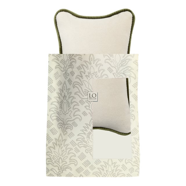 The Gift Micro Cushion in White Velvet with Green Piping by Lorenza Briola for Lo Decor For Sale