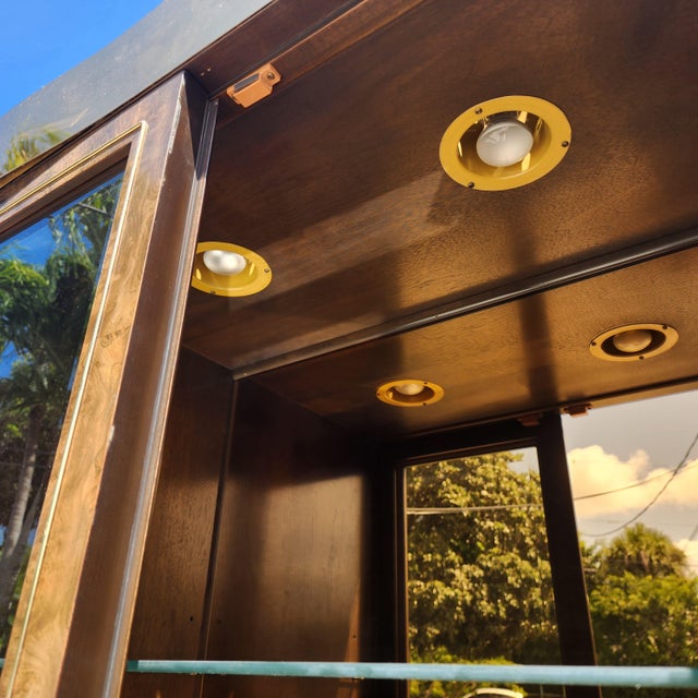 Mastercraft Burl & Brass Cabinets 3 Piece 1970s For Sale - Image 9 of 12