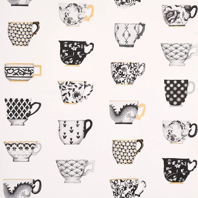 Paper Sample - Schumacher Onie's Teacups Wallpaper in Ink For Sale - Image 7 of 7