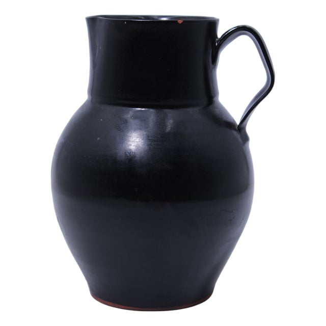 1960s Pottery Stoneware Pitcher W. Handle - Stamped For Sale