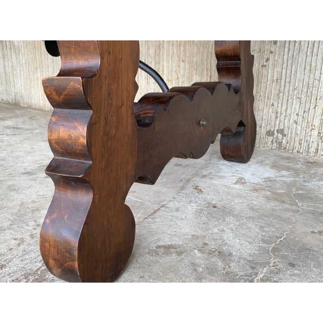 20th Century Spanish Baroque Style Walnut Lyre Legs Trestle Dining Table For Sale - Image 11 of 12