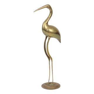 Large Hollywood Regency Brass Crane Bird, 1970s For Sale
