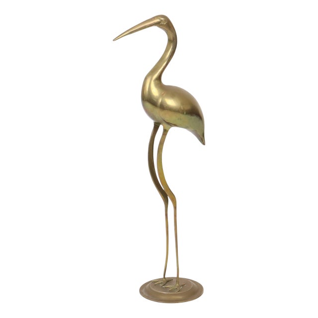 Large Hollywood Regency Brass Crane Bird, 1970s For Sale