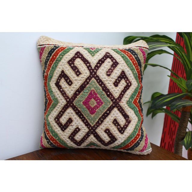 Turkish Kilim Decorative Pillow Cover - 14.5"x15.5" For Sale - Image 10 of 12