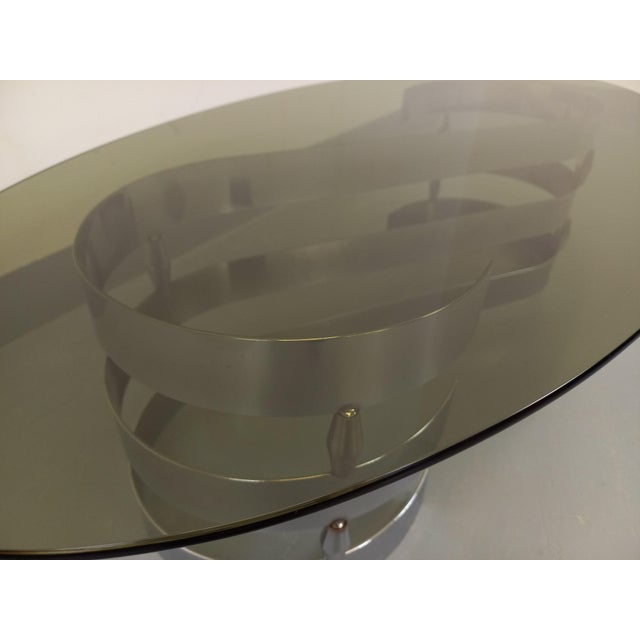 Vintage Oval Coffee Table in Smoked Glass and Chrome Metal from the 1970s For Sale - Image 10 of 17