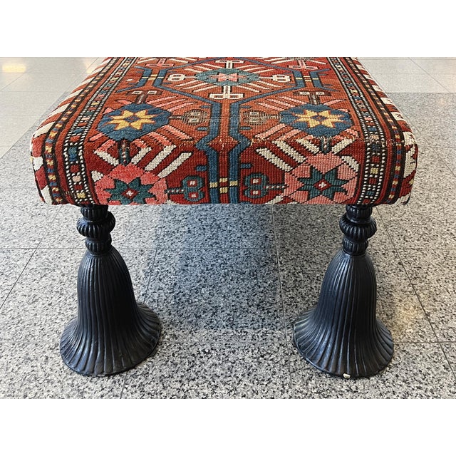 1940s Kilim Ottoman With Cast Iron Tassel Legs For Sale - Image 10 of 12