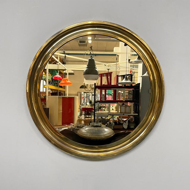 Mid-Century Modern Italian Round Wall Mirror in Brass, 1950s For Sale - Image 10 of 10