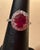 Modern 3 Carat Oval Treated Ruby & 1.25 Ct Diamond Ring 14 Karat White Gold Size 6 For Sale - Image 3 of 8