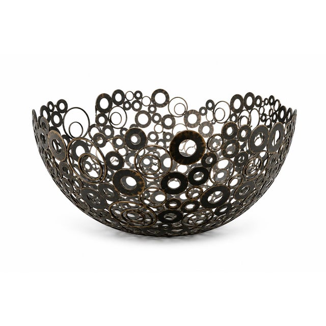 Contemporary Mid 20th Century Modern Sculptural Openwork Centerpiece Bowl in Smoked Architectural Bronze For Sale - Image 3 of 4