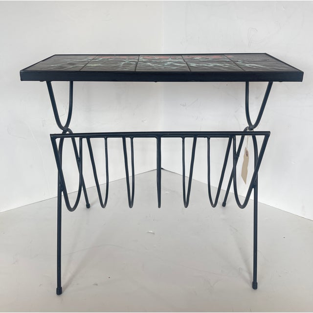1950s Side Table Magazine Holder Attributed to Jacques Adnet With Lava Stones Tiles For Sale In West Palm - Image 6 of 12
