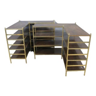 Custom Pair of Brass and Wood Etageres From P. E. Guerin For Sale