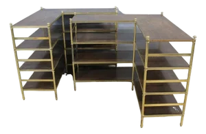 Custom Pair of Brass and Wood Etageres From P. E. Guerin