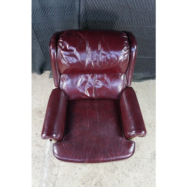 1975 Lane Furniture Burgundy Red Oxblood Leather Nailhead Reclining Armchair For Sale - Image 6 of 18