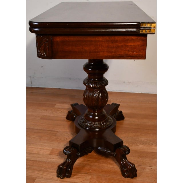 Brown 1910s Antique American Empire Solid Mahogany Flip-Top Game Table / Console Table For Sale - Image 8 of 18