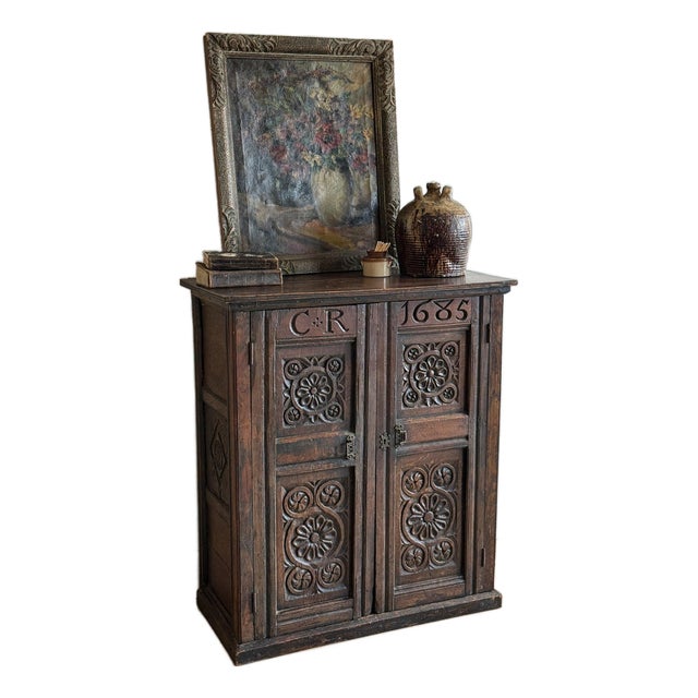 Antique English Charles Regina Cupboard For Sale