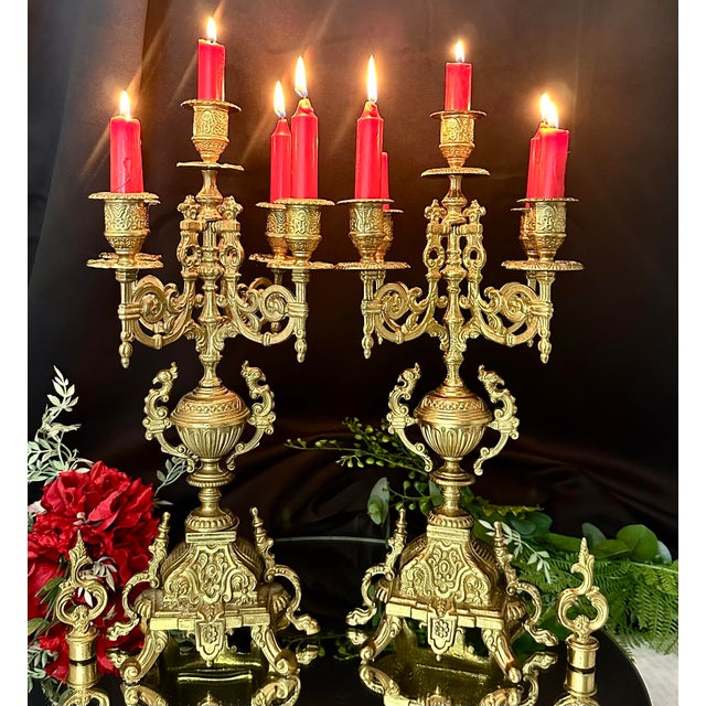 Vintage Brass Italian Brevettato Styled Candelabras - A Pair For Sale In Phoenix - Image 6 of 10