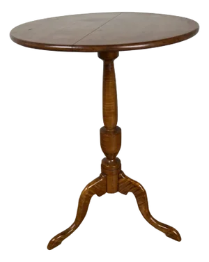 Antique Tiger Maple Queen Anne Style Candle Stand C. Mid 19th Century