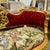 French Style Art Bench Small Settee Vintage Red Velvet Gold Details For Sale In Miami - Image 6 of 7
