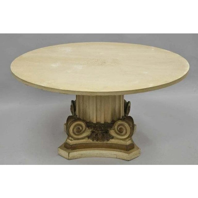 Green Early 20th Century French Empire Round Marble Top Corinthian Column Wood Pedestal Base Coffee Table For Sale - Image 8 of 9