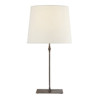 Visual Comfort Signature Dauphine Table Lamp in Aged Iron with Linen Shade For Sale