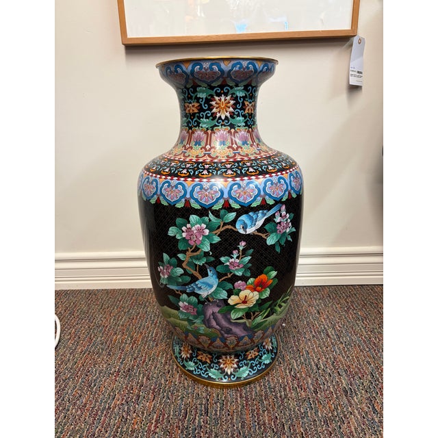 Antique Asian Cloisonné Floor Vase For Sale - Image 4 of 8