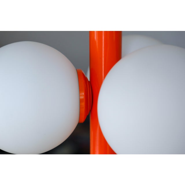 Atomic Sputnik Pendant Light with Orange Rod and White Opaline Globes from Kaiser-Leuchten, 1970s For Sale - Image 15 of 18