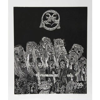 Manuel Izquierdo, Night Festival (Black), Woodcut For Sale