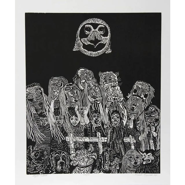 Manuel Izquierdo, Night Festival (Black), Woodcut For Sale