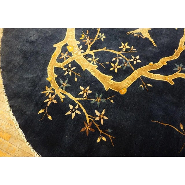1920s Navy Blue Birds Flowers Art Deco Antique Oval Chinese Peking Wool Rug For Sale - Image 12 of 15