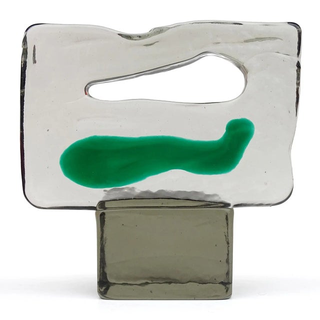 Vintage Murano Salviati Luciano Gaspari Smoky Gray and Green Italian Art Glass Abstract Sculpture For Sale In Orlando - Image 6 of 9