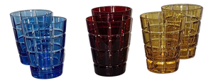 Cut Colored Whisky Glasses in Overlay Technique with Geometric Decoration, 1990s, Set of 6