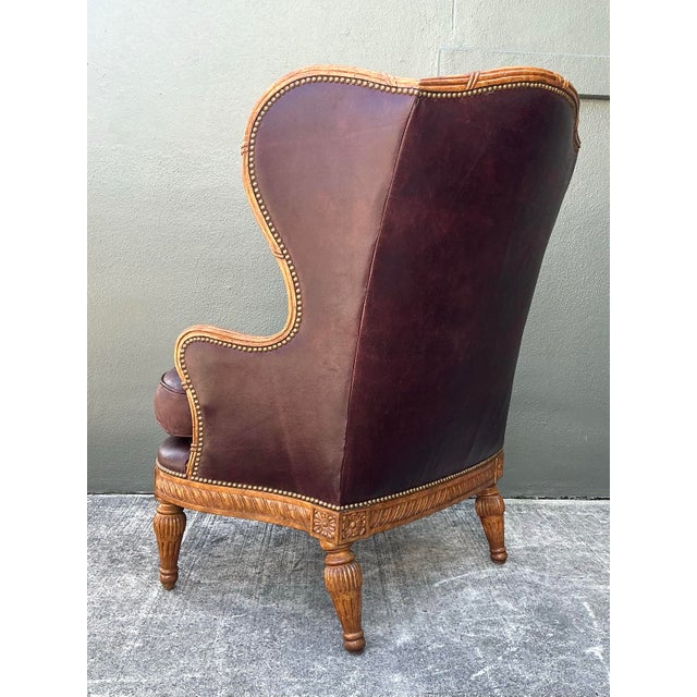 Burgundy Vintage Tufted Leather Wingback Chair For Sale - Image 8 of 12