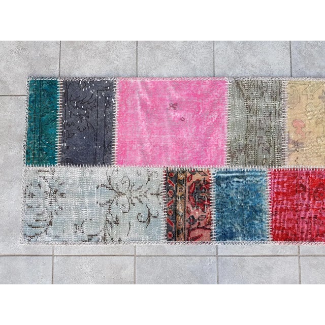 Pink Mid 20th Century Colorful Ethnic Handmade Wool Rug For Sale - Image 8 of 10