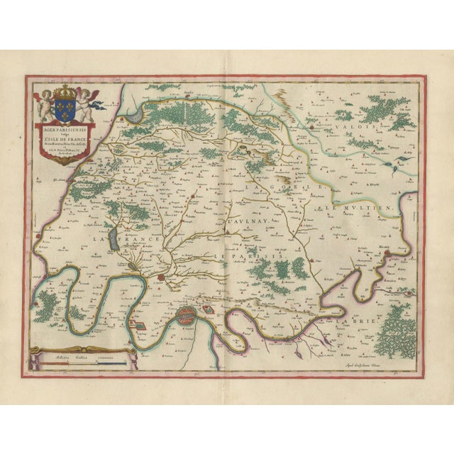 Antique Hand-Colored Map of Paris and Île-De-France from Blaeu, 1642 For Sale - Image 9 of 11
