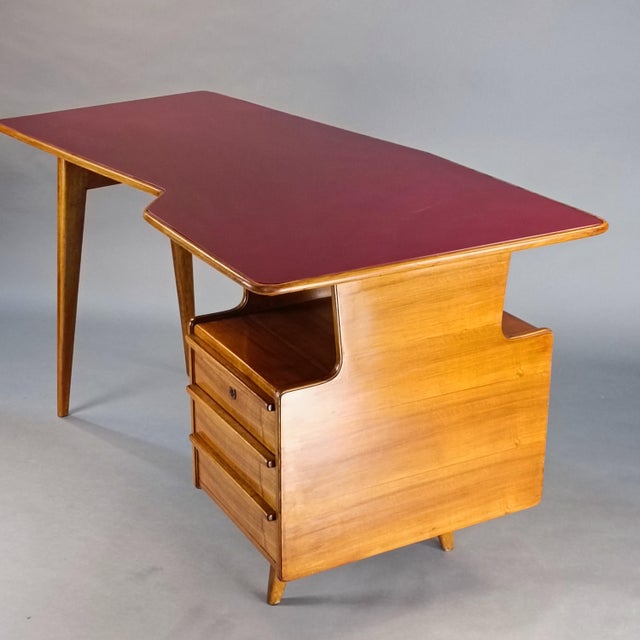 Vintage Teak Desk with Amaranth Glass, 1950s For Sale - Image 10 of 10